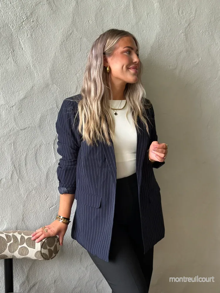 PIECES – BOZZY LS LOOSE STRIPED BLAZER – SKY CAPTAIN/PINSTRIPE PIECES – BOZZY LS LOOSE STRIPED BLAZER – SKY CAPTAIN/PINSTRIPE