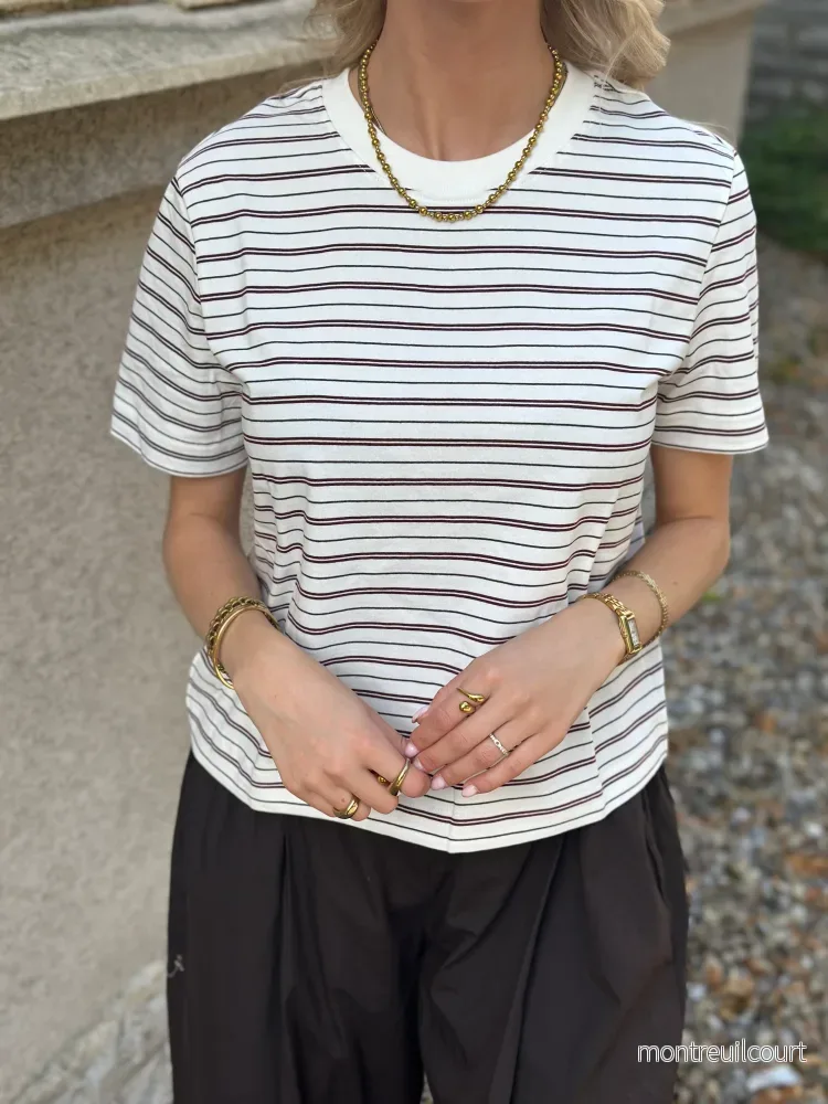 SELECTED FEMME – ESSENTIAL SS BOXY TEE – TAWNY PORT MULTI STRIPES SELECTED FEMME – ESSENTIAL SS BOXY TEE – TAWNY PORT MULTI STRIPES