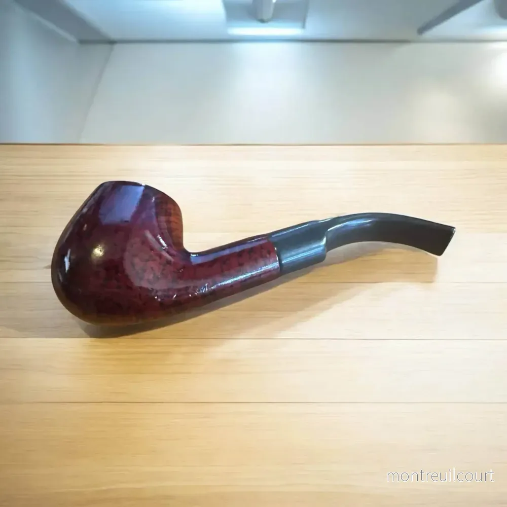 Brandy Träpipa – Walnut Brown/Red Polished | Stilren Halvböjd Tobakspipa - Bild 3
