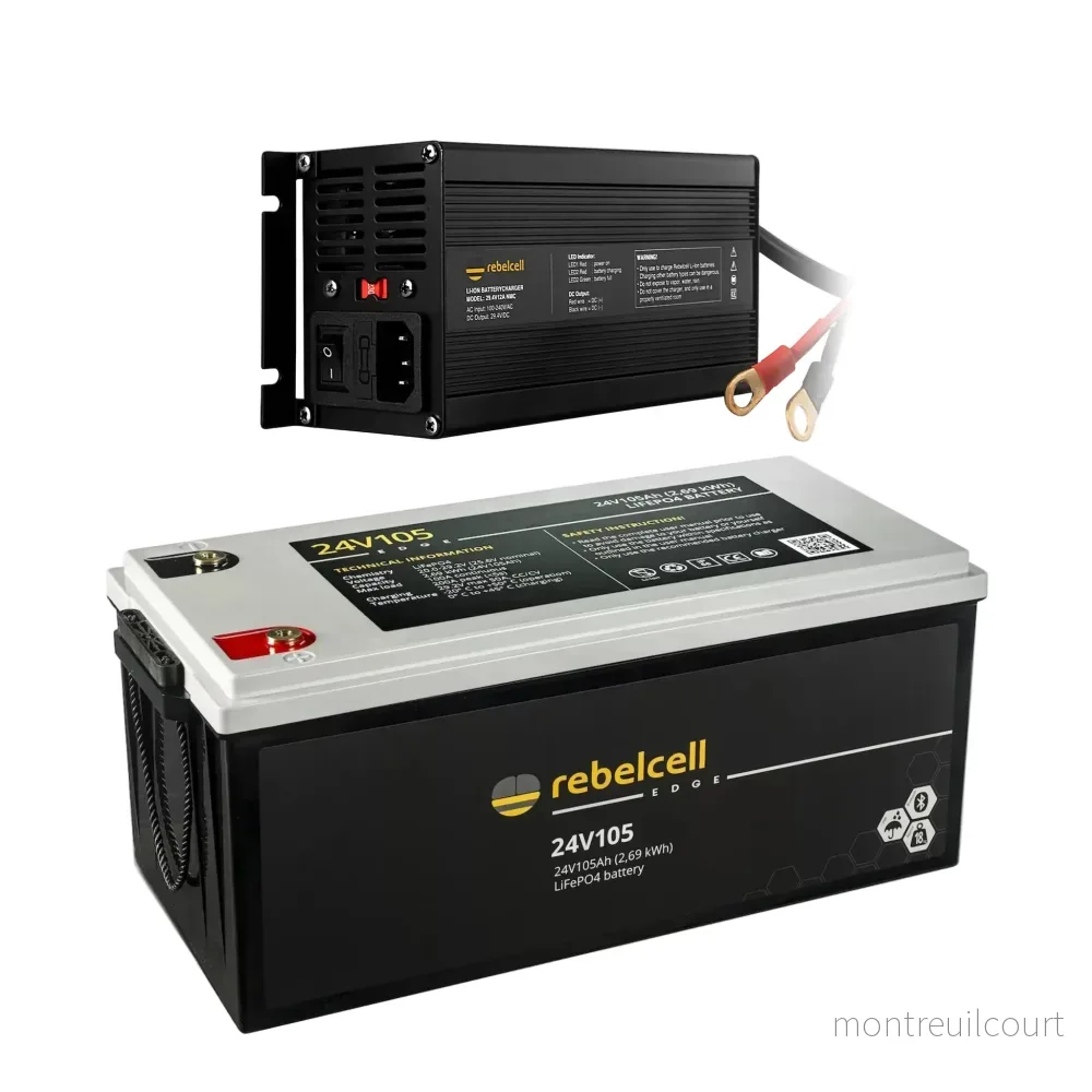 Rebelcell 24V105 EDGE LiFePO4 Batteri + Rebelcell 29.4V12A NMC Charger Paketdeal