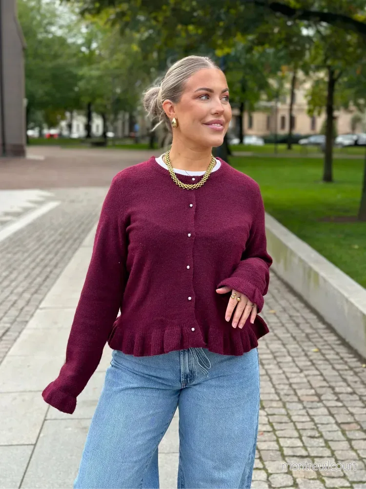 PIECES – AMOS LS O-NECK KNIT CARDIGAN – WINETASTING/MELANGE PIECES – AMOS LS O-NECK KNIT CARDIGAN – WINETASTING/MELANGE