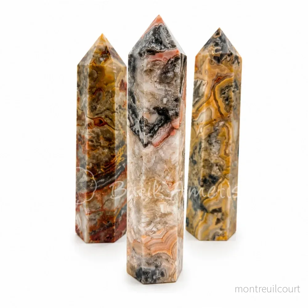 Crazy lace agat spets – slipad obelisk / torn Crazy lace agat spets – slipad obelisk / torn