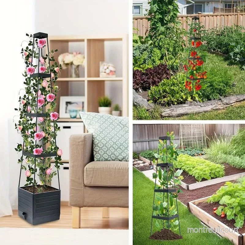 Självbevattnande planteringstorn med spaljé - för blommor och klätterväxter - Bild 3