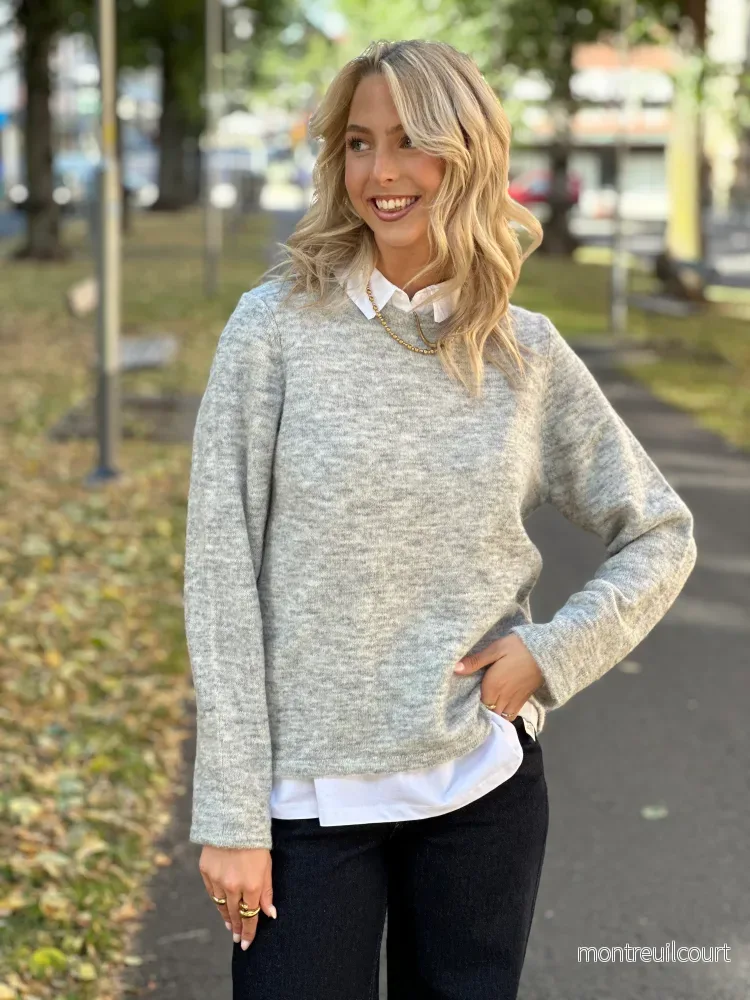 SELECTED FEMME – LULU NEW LS KNIT O-NECK – LIGHT GREY MELANGE