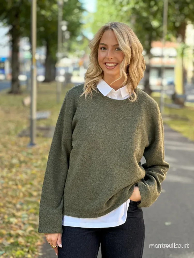 SELECTED FEMME – LULU NEW LS KNIT O-NECK – KALAMATA MELANGE