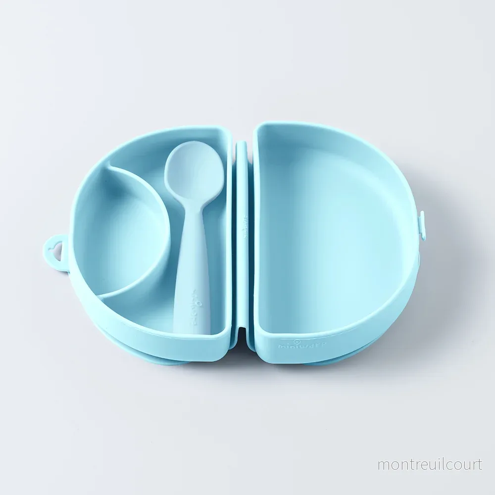Fold & Scoop – tallrik + sked (Aqua/Aqua)