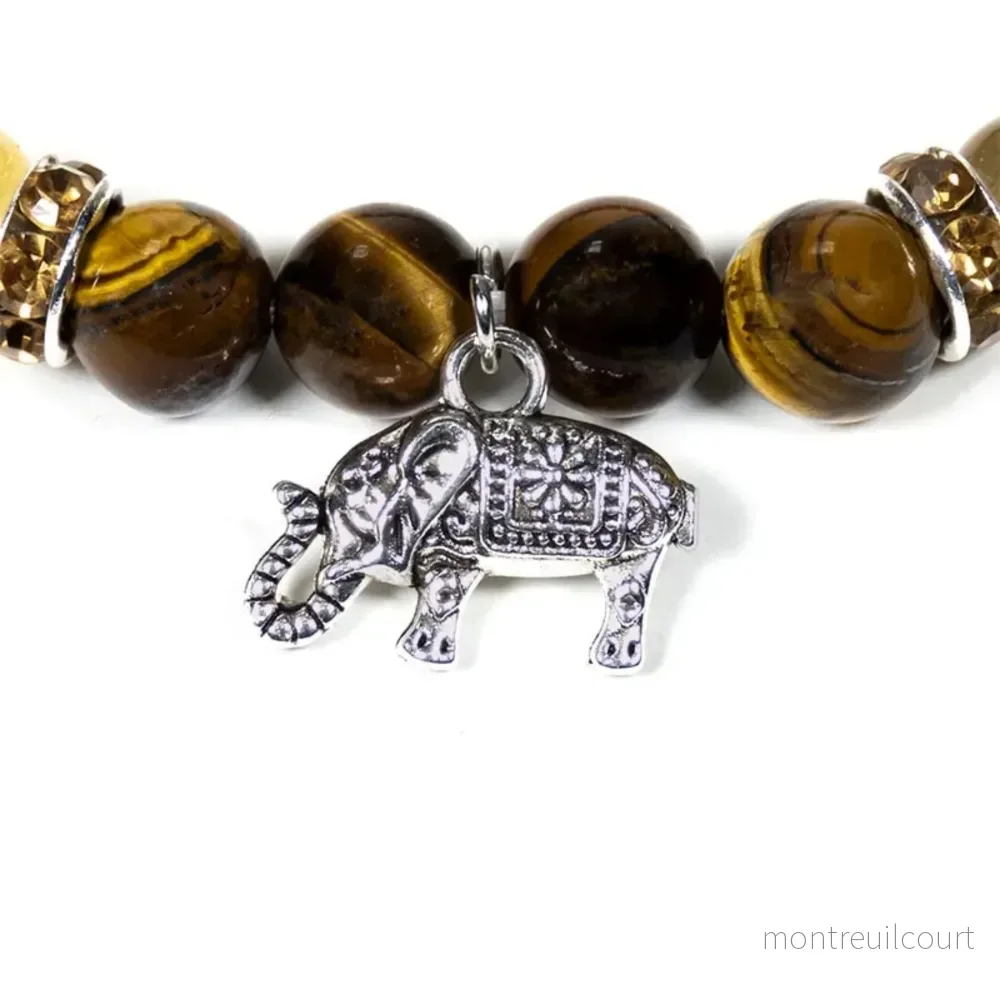 Armband tigeröga och rutilkvarts med lyckoelefant - Bild 2