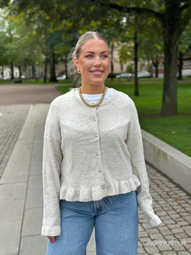 PIECES – AMOS LS O-NECK KNIT CARDIGAN – BIRCH/MELANGE PIECES – AMOS LS O-NECK KNIT CARDIGAN – BIRCH/MELANGE