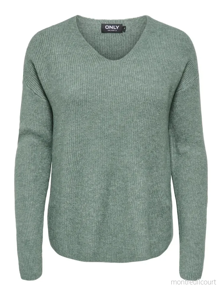 ONLY – CAMILLA V-NECK L/S PULLOVER KNIT – LAUREL WREATH MELANGE