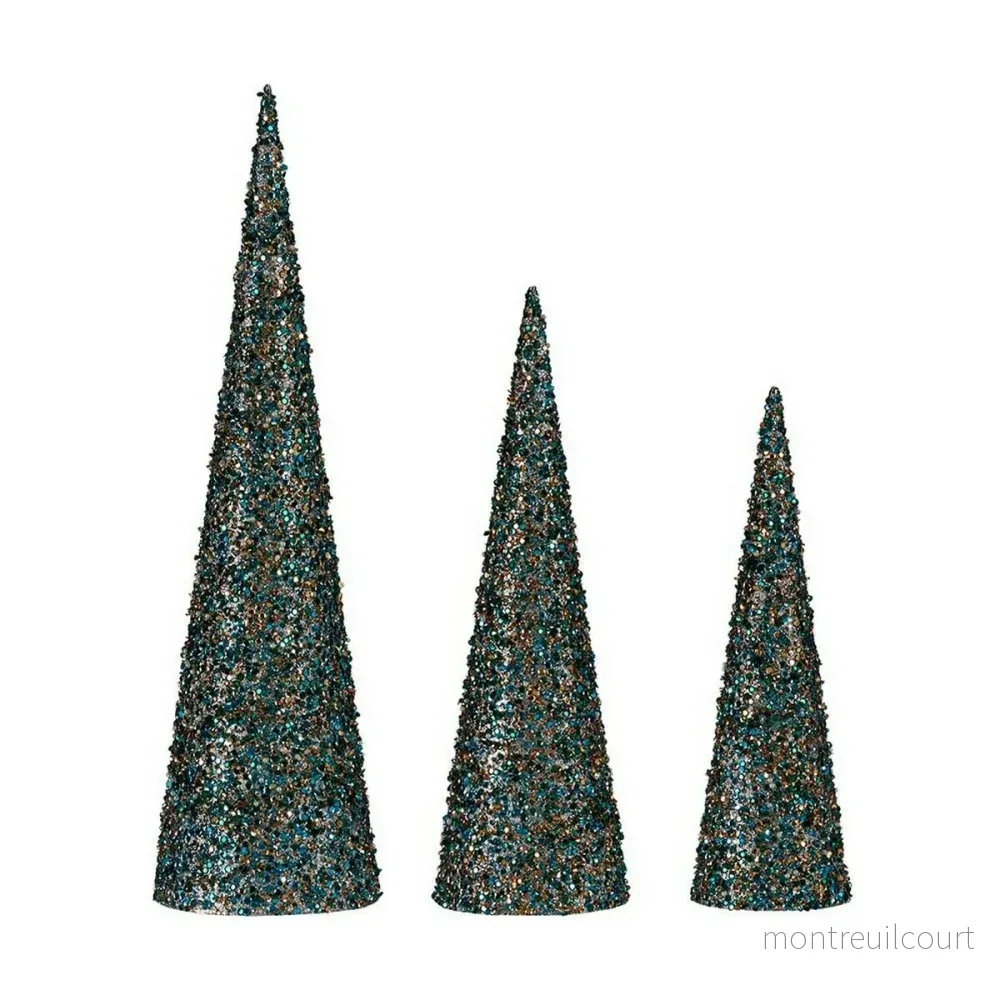 3 st Dekorationkoner Julgranar glitter Gyllene o blått 60 cm 3 st Dekorationkoner Julgranar glitter Gyllene o blått 60 cm