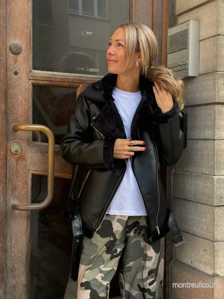 PIECES - NORA AVIATOR PU JACKET - BLACK