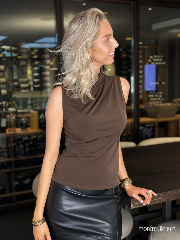 PIECES – MADISON SL DRAPED TOP – HOT FUDGE PIECES – MADISON SL DRAPED TOP – HOT FUDGE