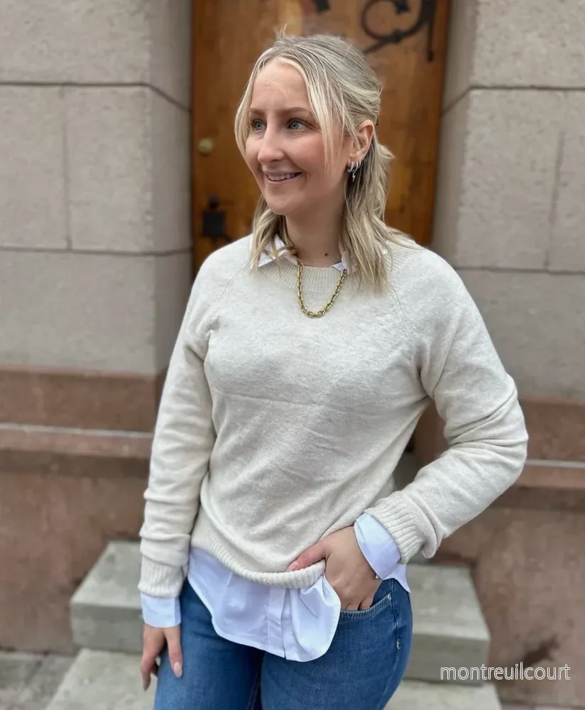 VERO MODA – DOFFY LS O-NECK BLOUSE – BIRCH/MELANGE