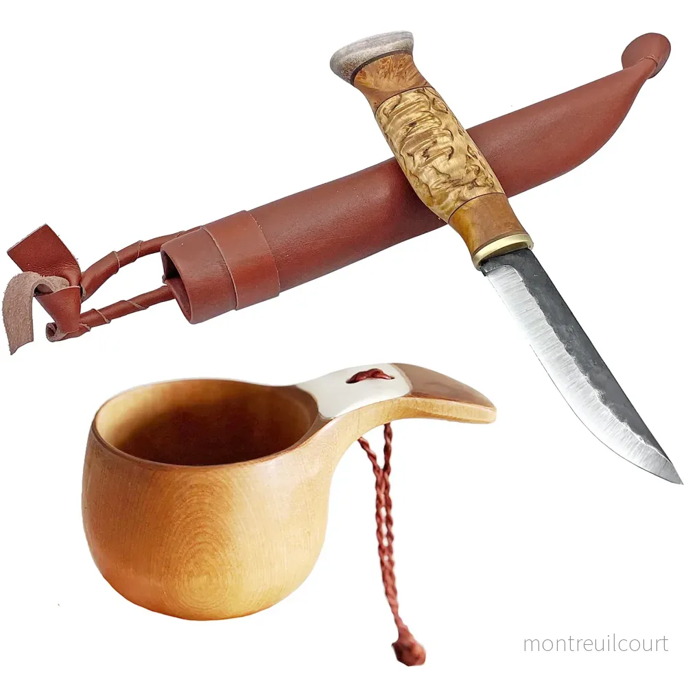 Set friluftsliv skaftkåsa med renhorn och Kniv masurbjörk videvril & renhorn Set friluftsliv skaftkåsa med renhorn och Kniv masurbjörk videvril & renhorn