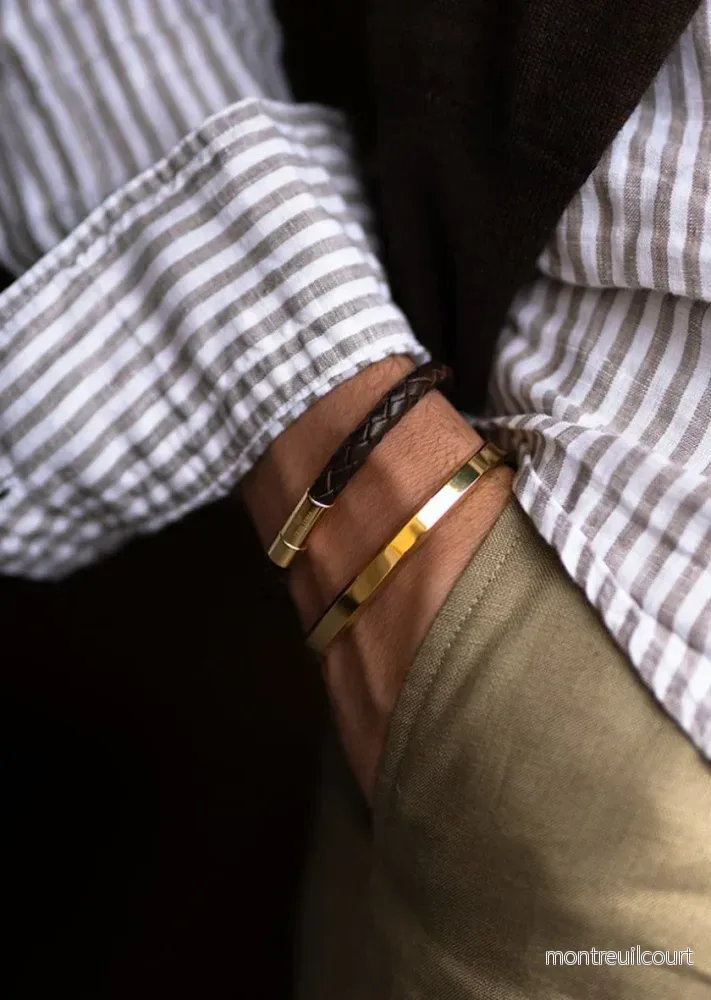 Leather Bracelet - Gold Plated / Dark Brown - Bild 2