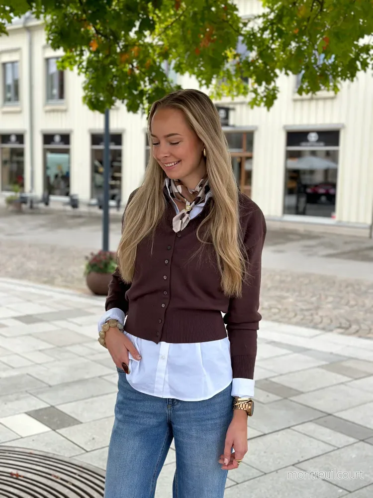 ONLY – MIO LS O-NECK BUTTON CARDIGAN – SEAL BROWN