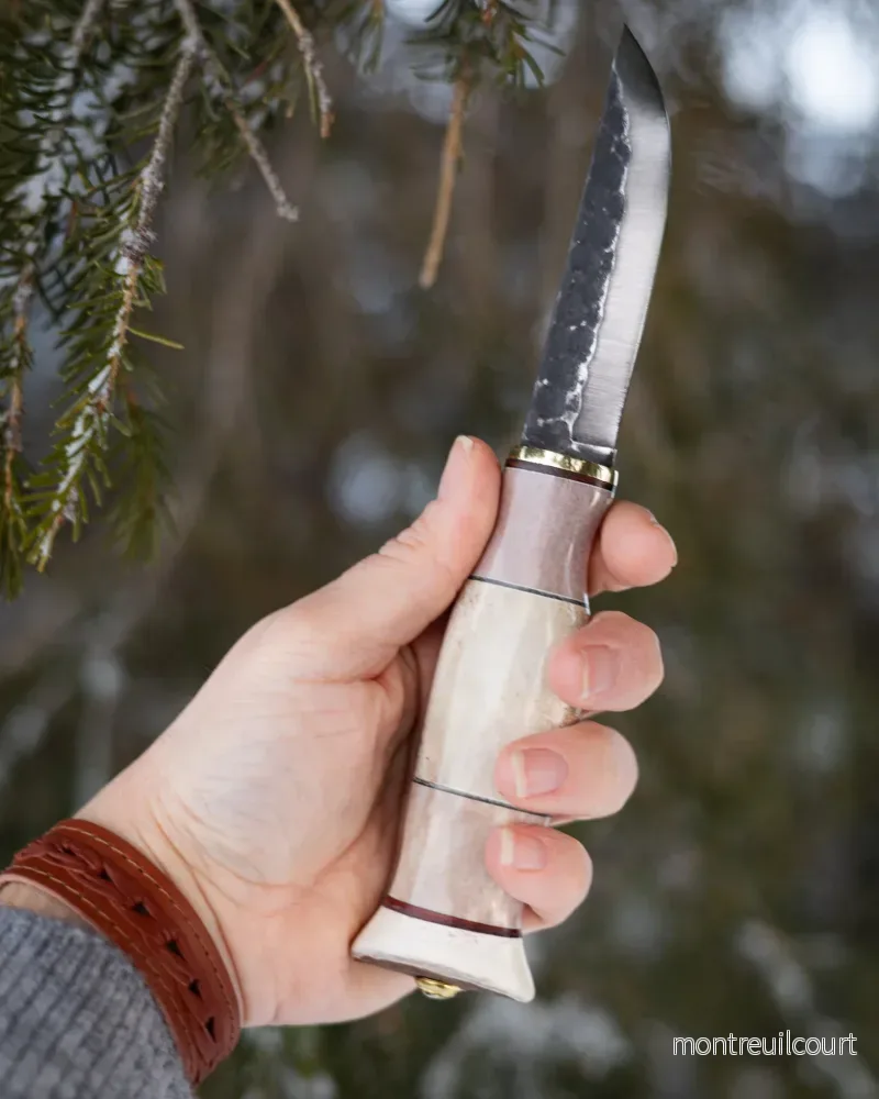 Kniv 9,5 cm skaft av renhorn kolstålsblad - Bild 2