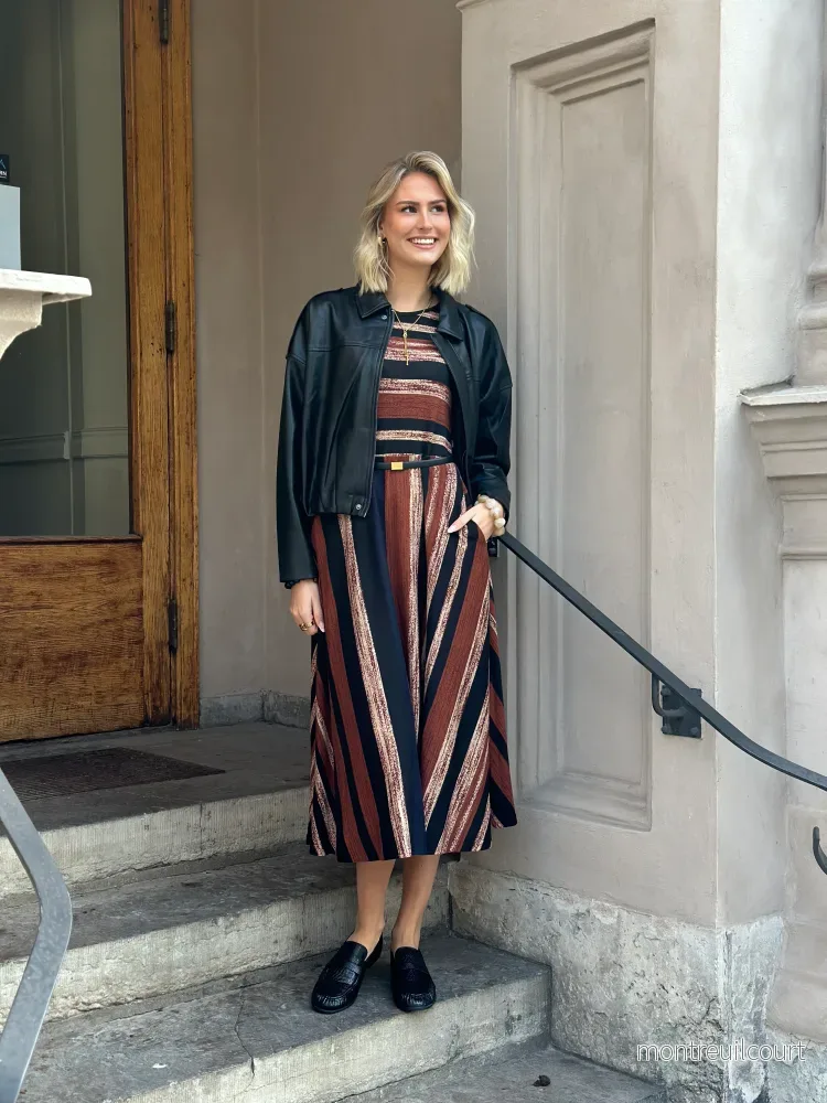 JÖRLEVIK - GEORGETT DRESS - BLACK/TERRACOTTA