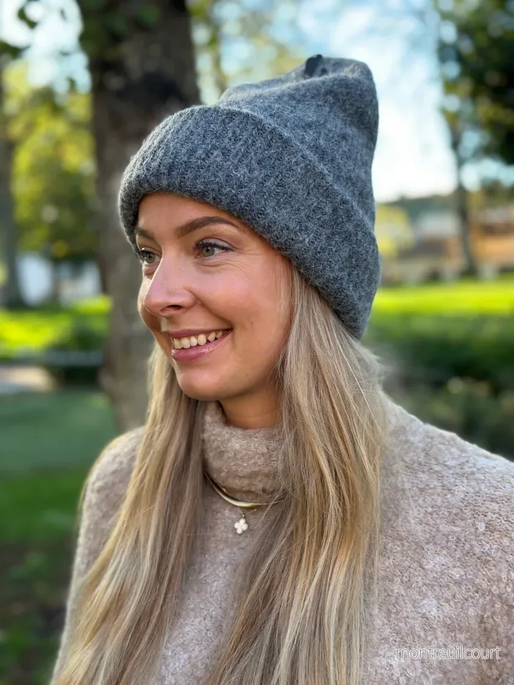 PIECES – BERA ALPACKA BLEND HOOD – MEDIUM GREY MELANGE