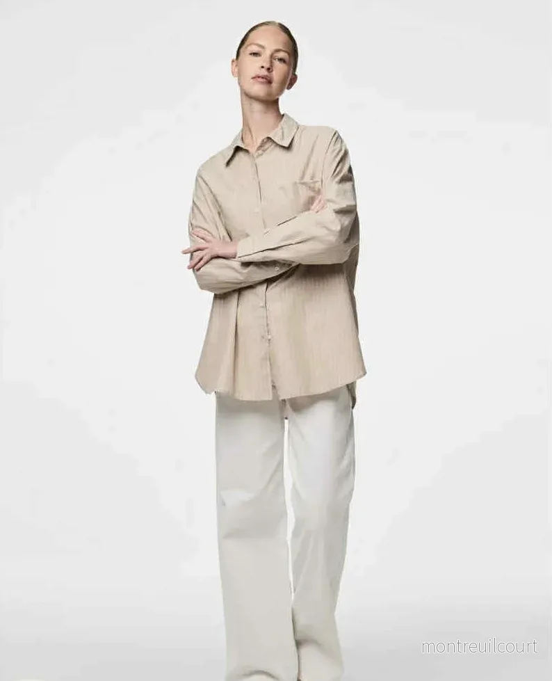 PIECES – MELIA LS LOOSE SHIRT – CROCKERY THIN/BRIGHT WHITE