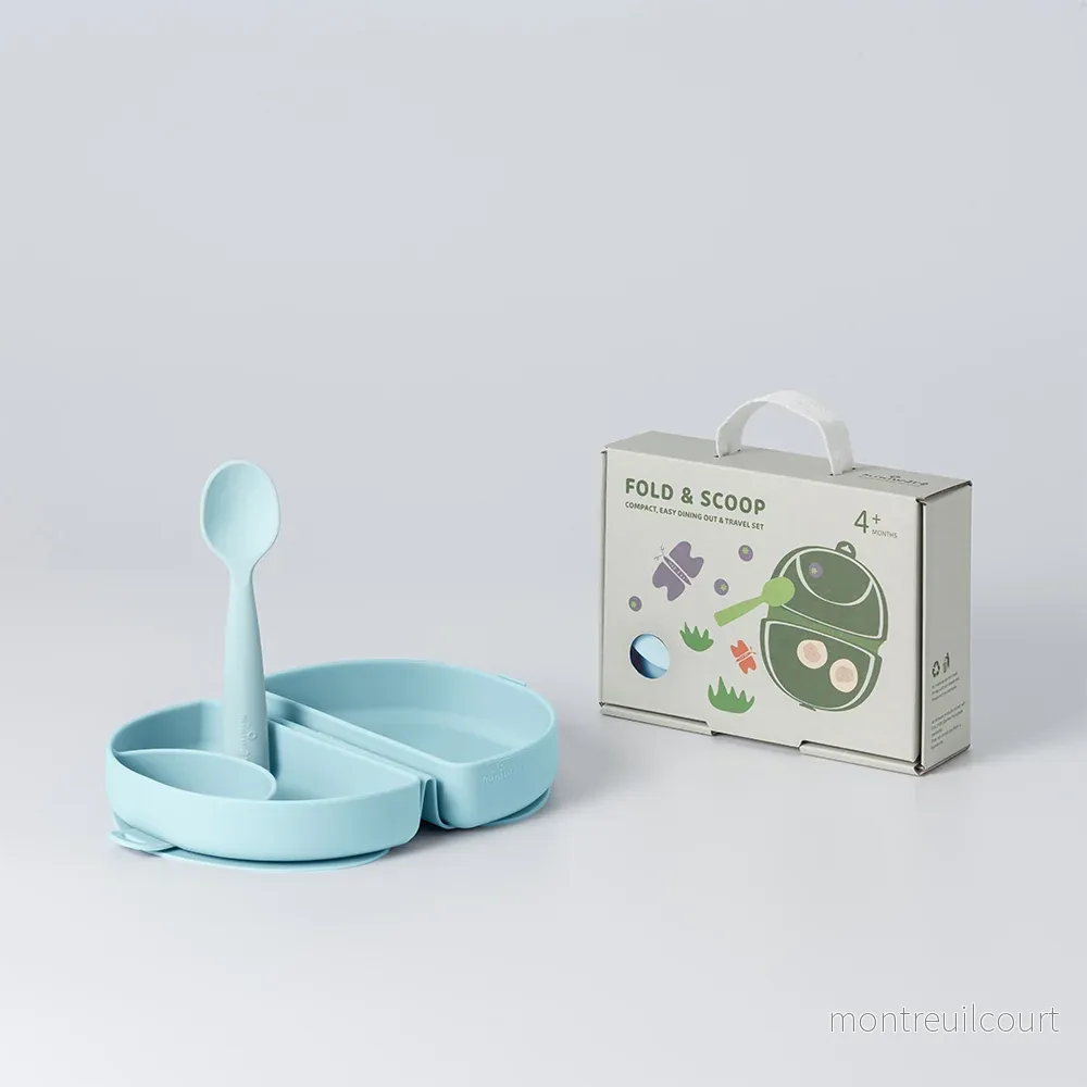 Fold & Scoop - tallrik + sked (Aqua/Aqua) - Bild 2