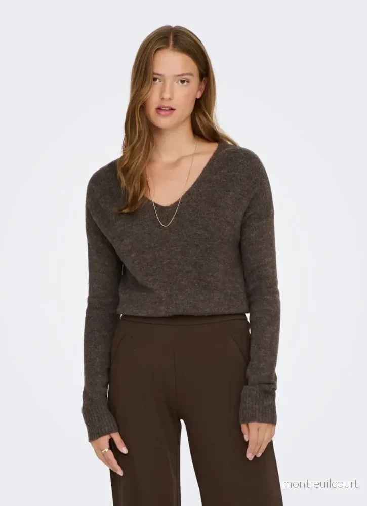 JDY – ELANORA L/S V-NECK PULLOVER – BRACKEN MELANGE