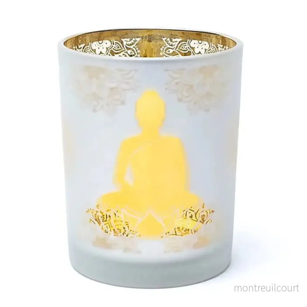 Ljuslykta större – Buddha (vit/guld)