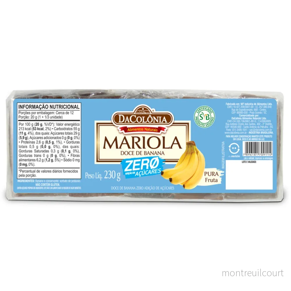 Mariola de Banana Zero Açúcar / Sugar-Free Banana Mariola – Da Colônia (230g) Mariola de Banana Zero Açúcar / Sugar-Free Banana Mariola – Da Colônia (230g)