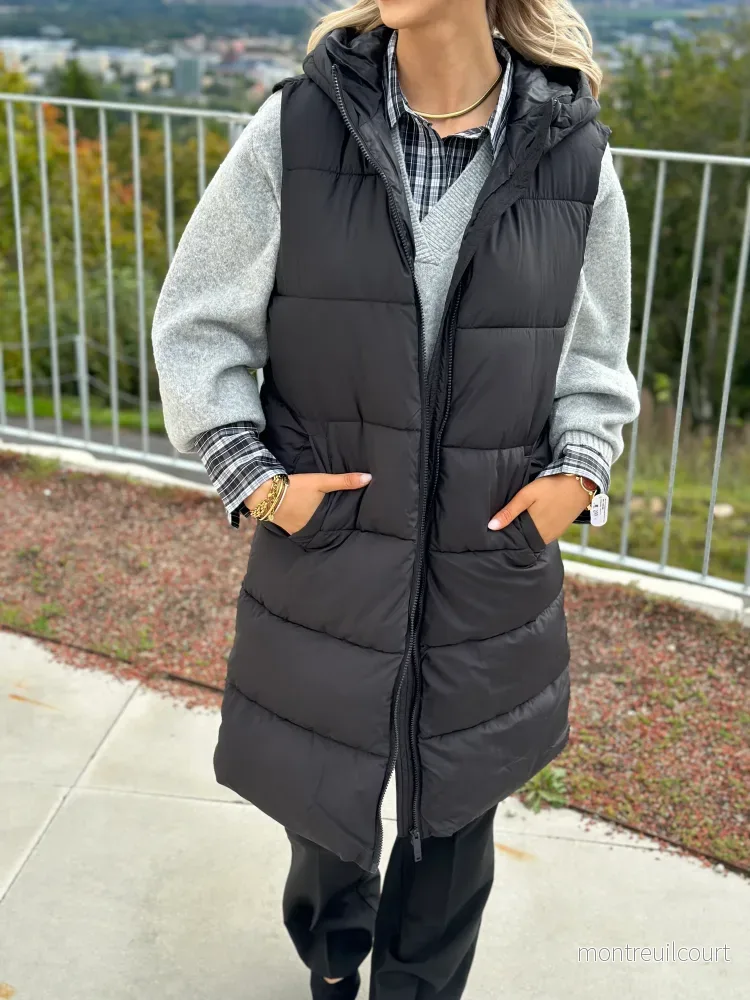 PIECES - BEE NEW LONG PUFFER VEST - BLACK - Bild 2