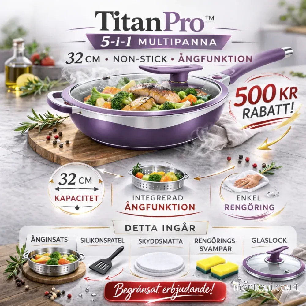 Titanisk Premium Keramisk Multipanna 32 cm med Ångfunktion Titanisk Premium Keramisk Multipanna 32 cm med Ångfunktion