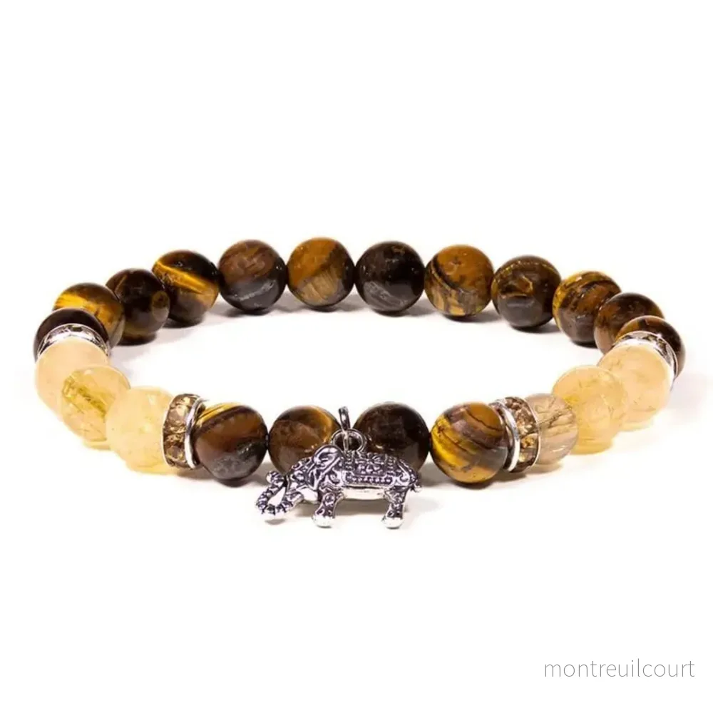 Armband tigeröga och rutilkvarts med lyckoelefant