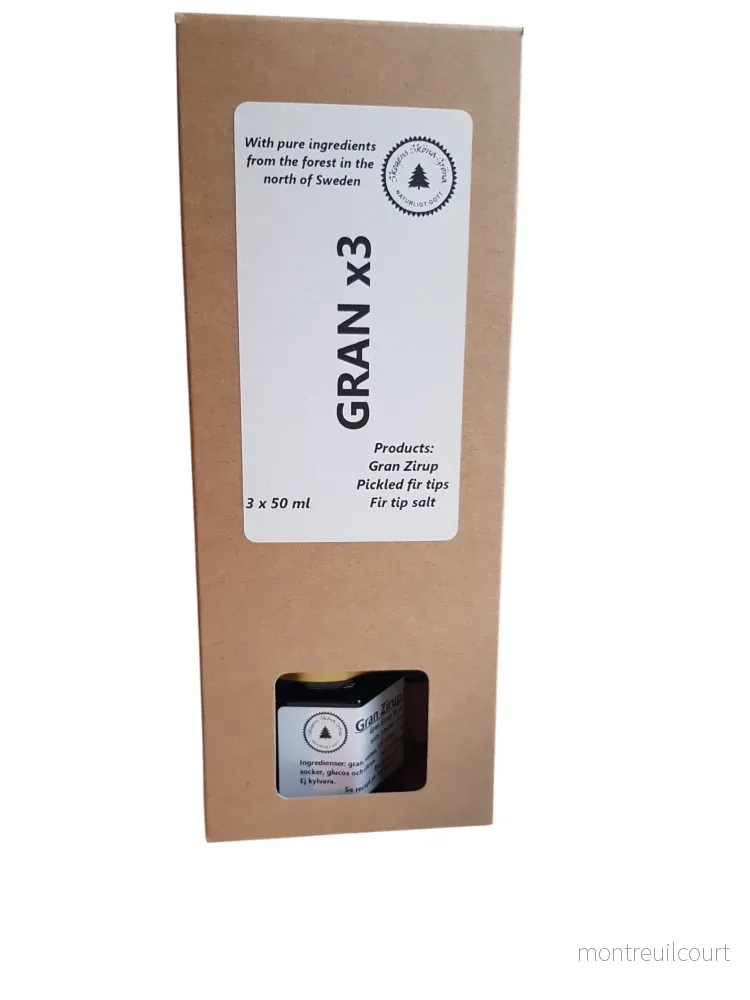 Gran i 3 smaker x 50 ml. Gran Zirup – Picklade granskott – Granskottssalt.