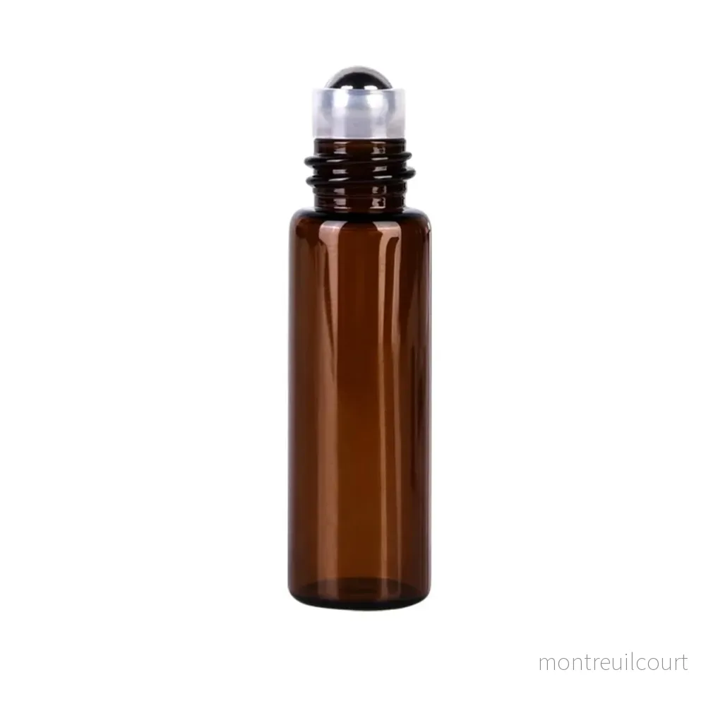 Glasflaska MINI roll-on med stålkula – brunt glas