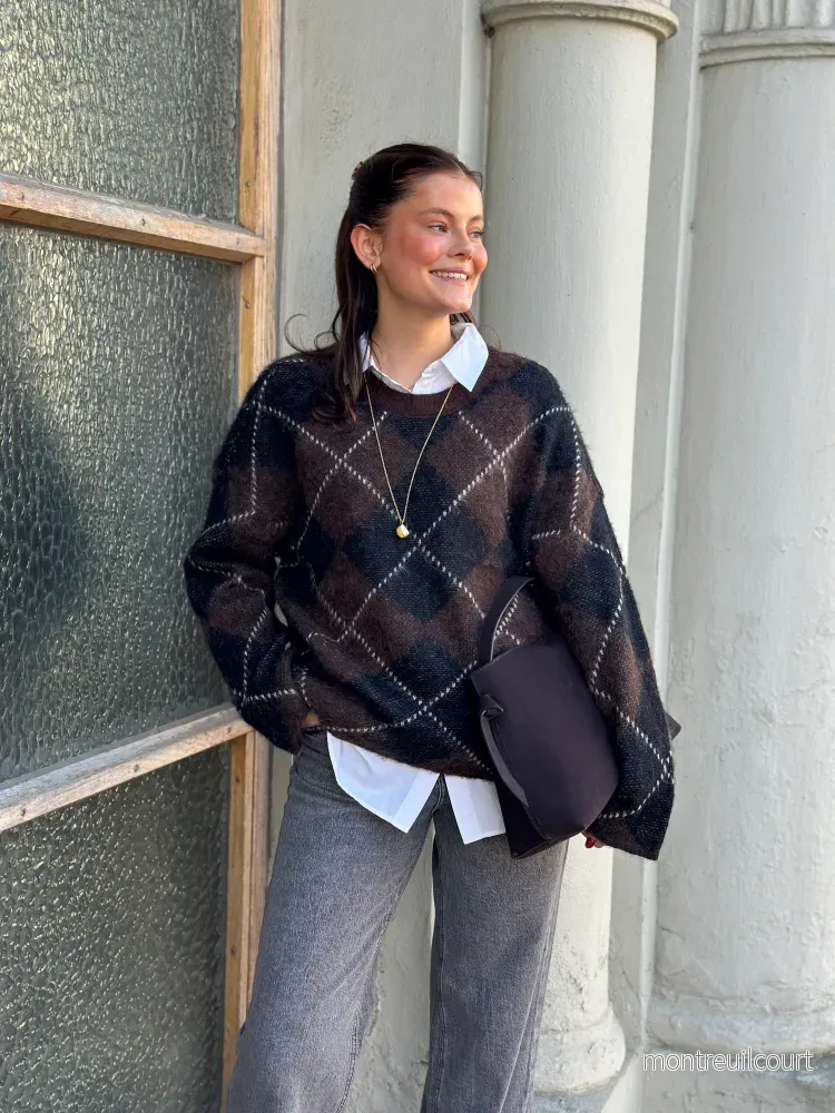 ONLY – NOEME LS PATTERN O-NECK KNIT – COFFEE BEAN/BIG ARGYLE ONLY – NOEME LS PATTERN O-NECK KNIT – COFFEE BEAN/BIG ARGYLE