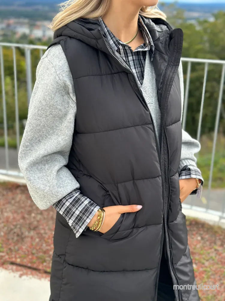PIECES - BEE NEW LONG PUFFER VEST - BLACK - Bild 3