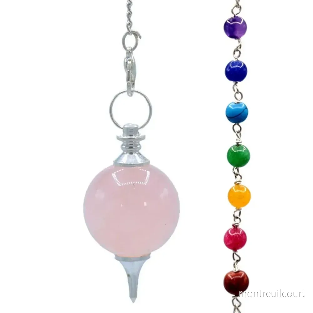 Pendel / Chakrapendel – rosenkvarts med chakra-kedja Pendel / Chakrapendel – rosenkvarts med chakra-kedja