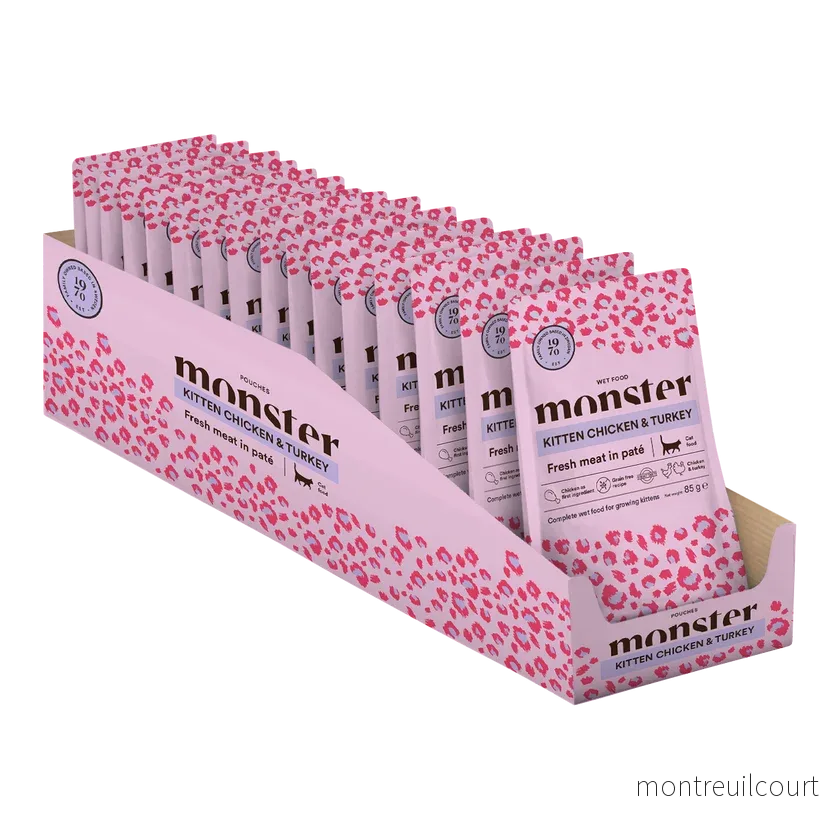 Monster Cat Pouches Kitten Chicken & Turkey 85g (16 pack) Monster Cat Pouches Kitten Chicken & Turkey 85g (16 pack)