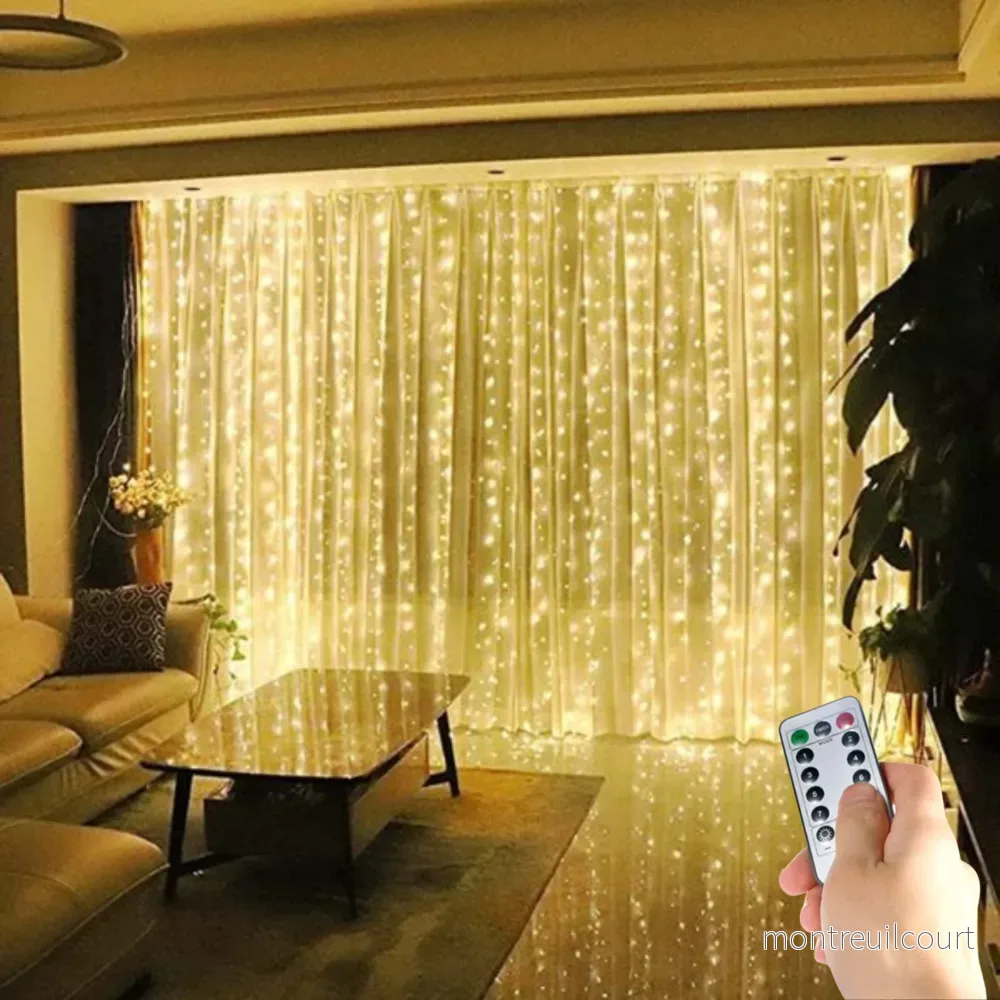 Elegant LED Ljusslingegardin – fjärrstyrd med timer och 8 ljuslägen