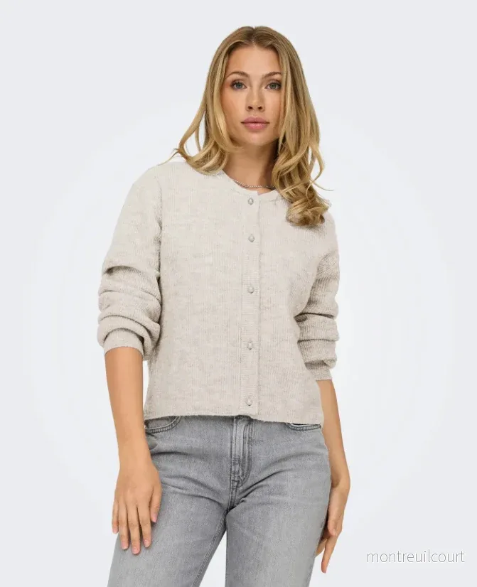 JDY – LUMI LIFE L/S BUTTON CARDIGAN – BIRCH/MELANGE