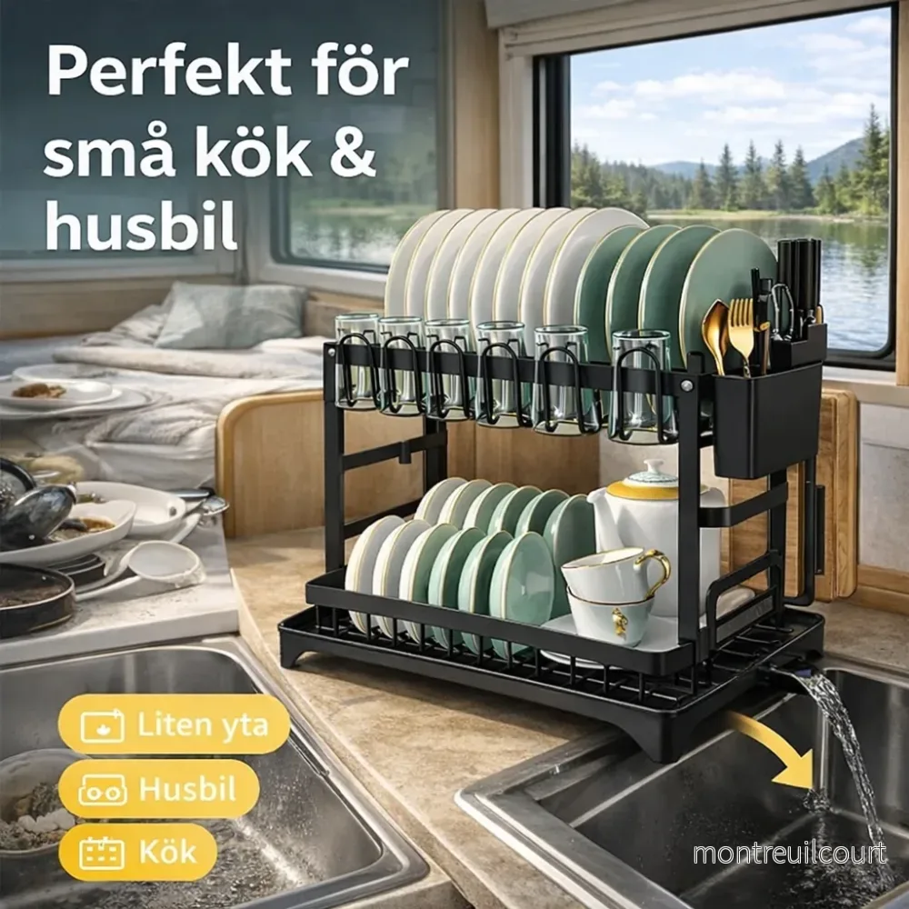 Diskställ 2 våningar med avrinning – smart kökslösning - Bild 2