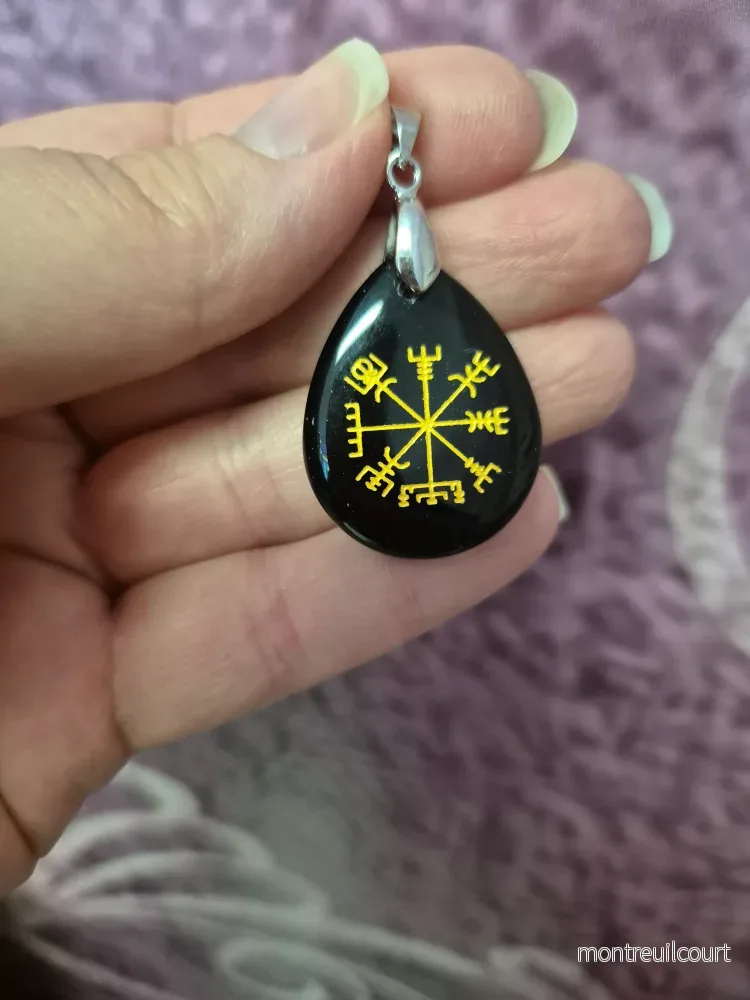 Hänge Vegvisir - svart obsidian - Bild 2