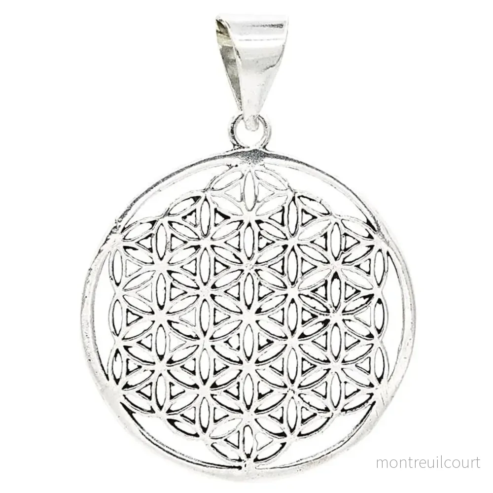Livets Blomma / Flower of life – hänge av silverfärgad mässing