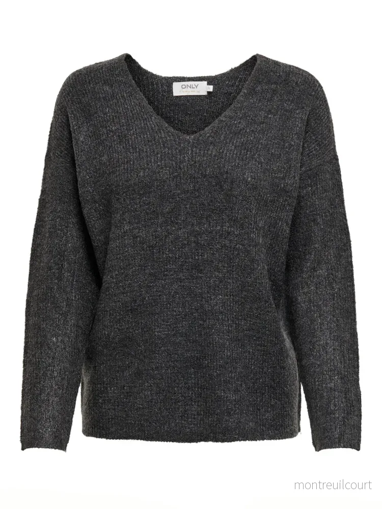 ONLY – CAMILLA V-NECK L/S PULLOVER KNIT – DARK GREY MELANGE