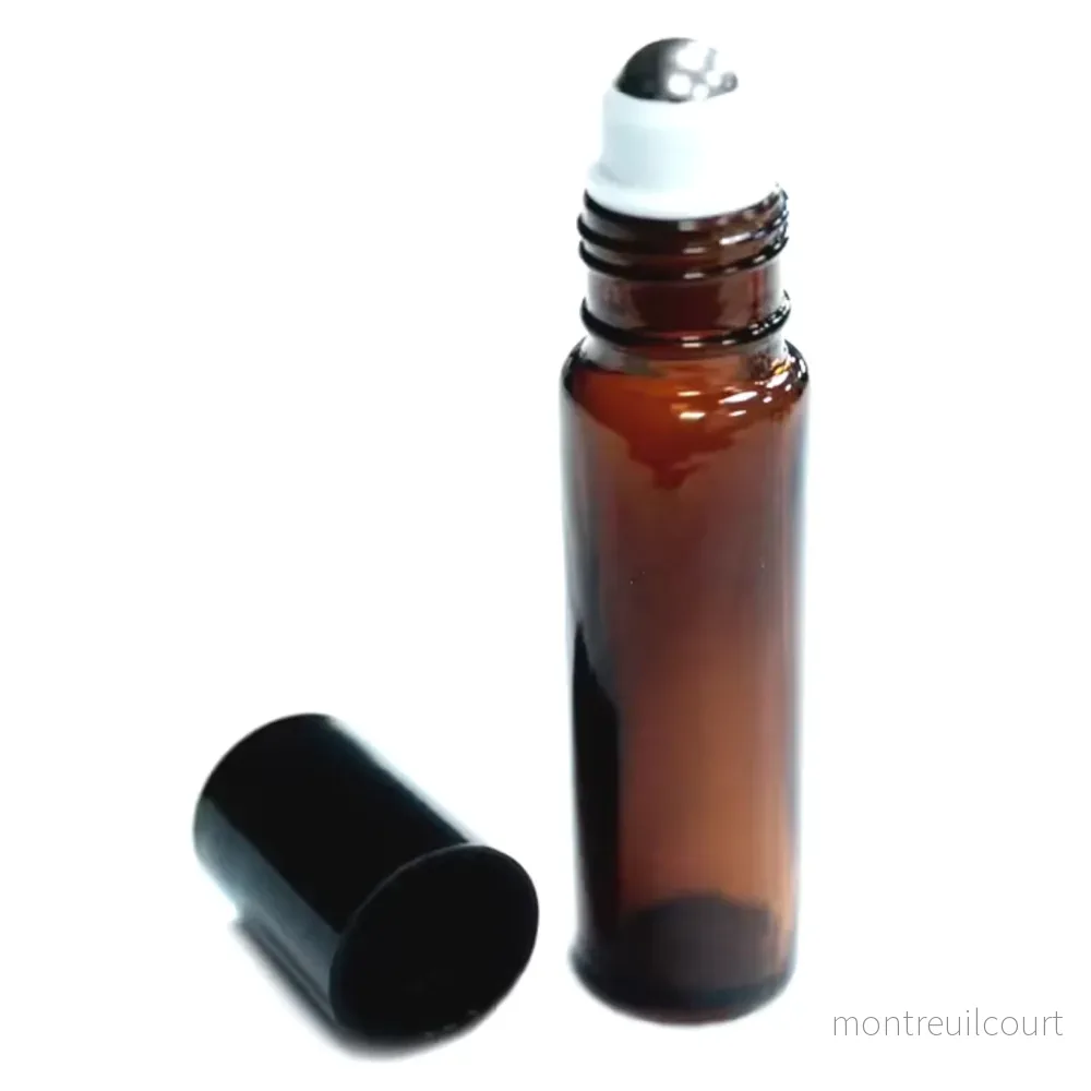 Glasflaska roll-on med stålkula - brunt glas